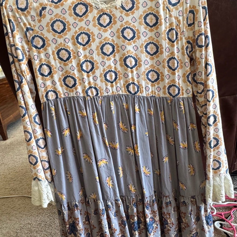 Matilda Jane Floral Patterned Dress - Cream and Gray